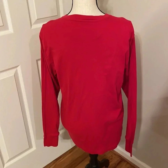 Lands End Henley Button Front Long Sleeve Cotton Shirt Mens Medium Red Soft - Picture 4 of 7